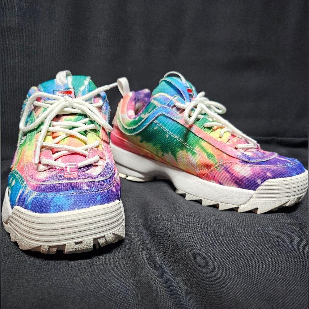 Size 7.5 Rainbow Canvas Fila Disruptor 2